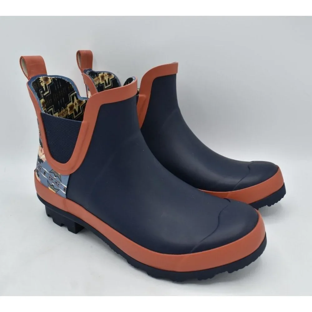 Pendleton Womens Size 7 Sierra Ridge Navy Multi Waterproof Chelsea Rain‎ Boots